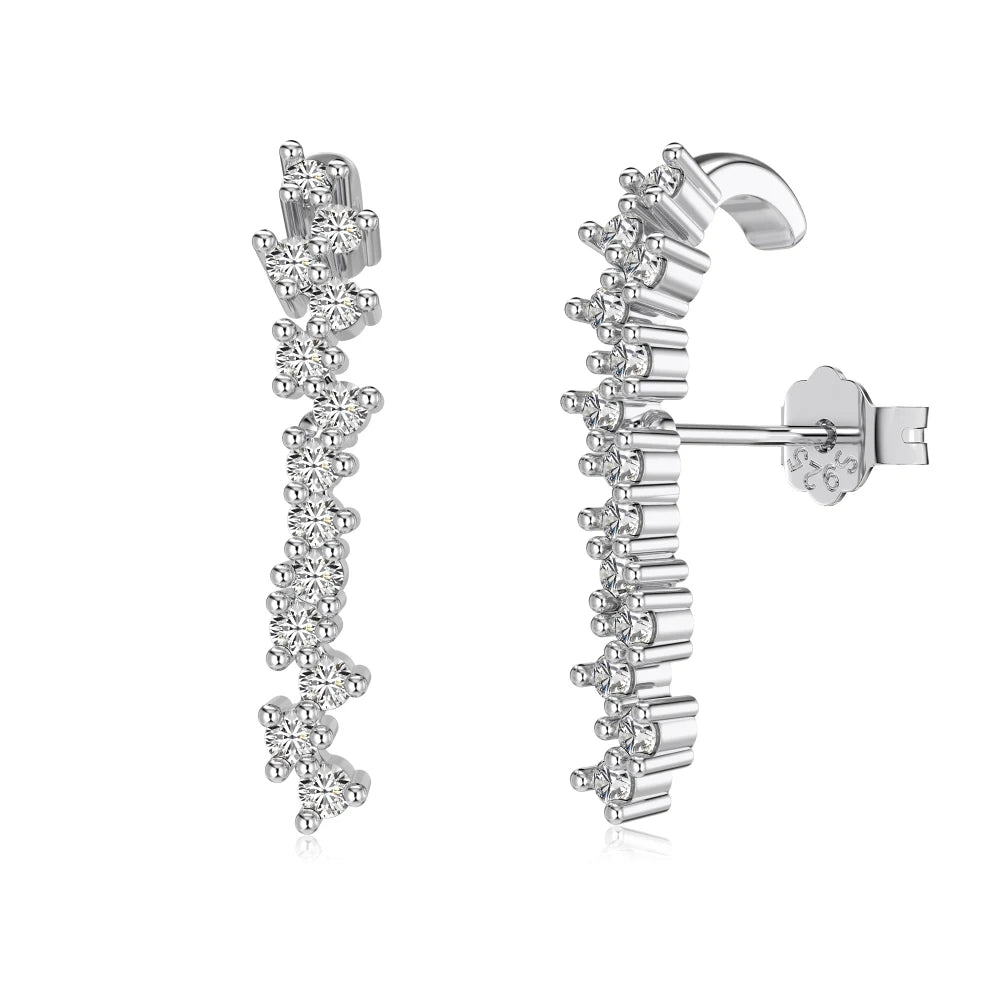 Wholesale Price 18K Gold Plated 925 Silver Bar Earring Iced Out Fine Jewelry Row Zircon Paved Long Stud Earrings Women