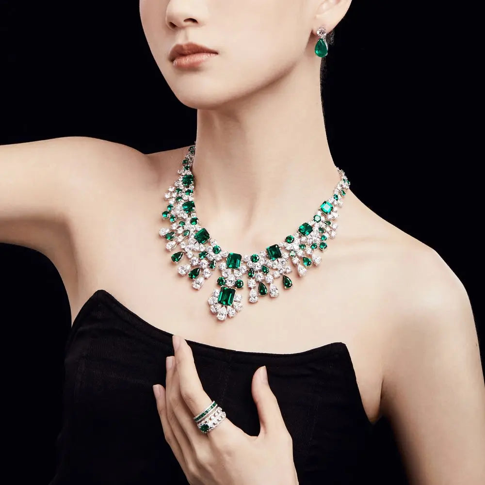 925 Sterling Silver Emerald CZ Tennis Necklace product image 3
