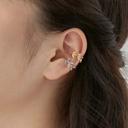 925 Sterling Silver Fine Jewelry Cute Leaf Shape Ear Cuff Earring Small Cz Diamond 18K Gold Plated Clip on Earrings Women