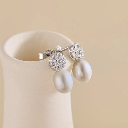 Bijoux Shinny 925 Sterling Silver Earring Cubic Zirconia Jewelry Fresh Water Pearl Earrings Gifts Stud Drop Earrings for Women