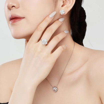 Charm Jewelry 925 Sterling Silver Rhodium Plated Eternity Band Blossom Flower Four-Leaf Clover Zirconia Women Rings