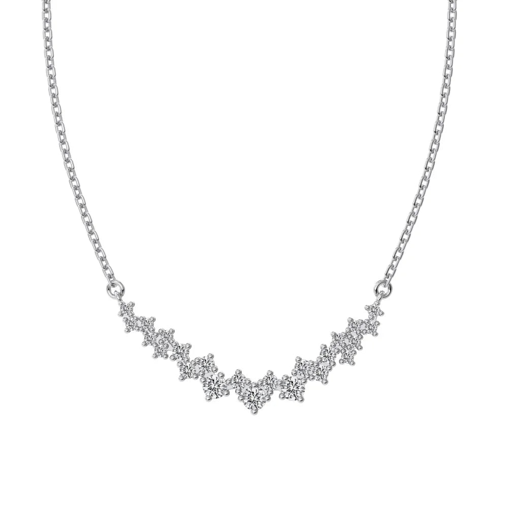 Minimalist Jewelry S925 Sterling Silver 18K Gold Plated Necklace Curved Cz Cubic Zircon Cluster Heart Necklaces for Girls Women