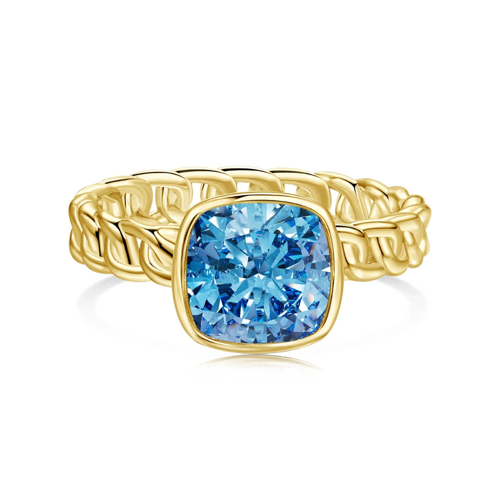 S925 Silver 18K Gold Plated Retro Vintage Cuban Chain Solitaire 8A Crushed Iced Out Cut Cubic Zirconia Jewelry Rings