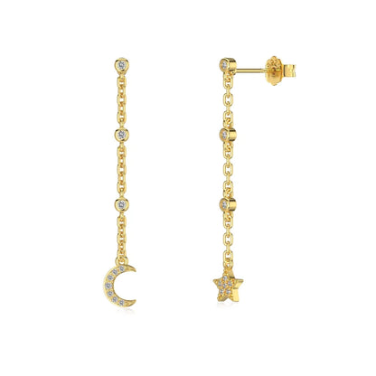 Trendy Minimalist Design Tarnish Free S925 Silver 5A Zirconia Crescent Star Tassel Dangle Stud Earrings for Women Dress up