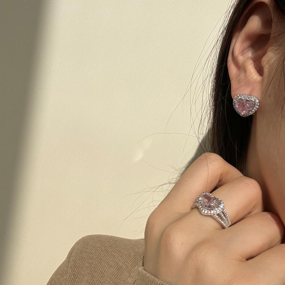 KAKODIY Stock Luxury Jewelry Stud Earrings Sterling Silver 925 Sterling Silver Pink 8A Zircon Heart Stud Earrings - product image 5