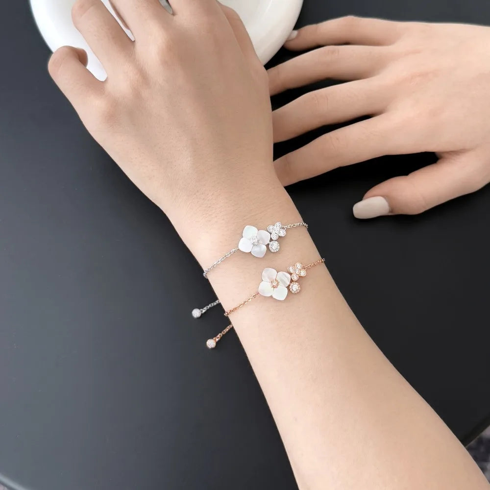 925 Sterling Silver Flower 5A CZ Charm Bracelet product image 2
