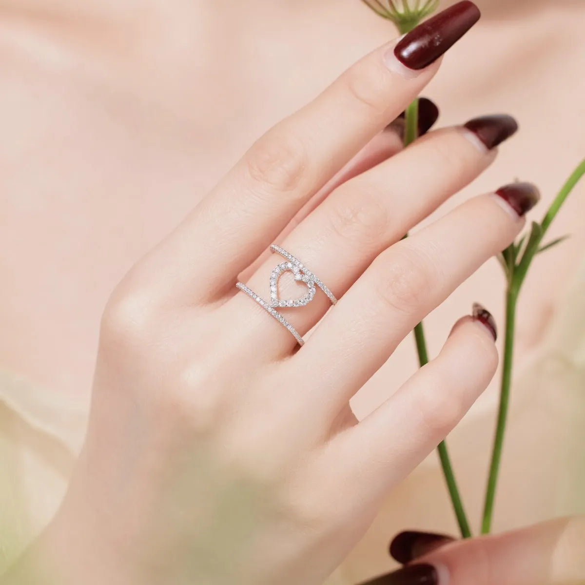 925 Silver Heart CZ Engagement Ring DY121019 product image 3