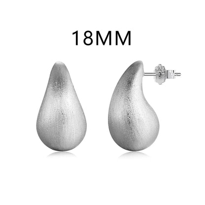 Fashion Statement Design  S925 Silver Waterdrop Shape Brushed Surface Multiple Size Stud Earrings for Women Accessories