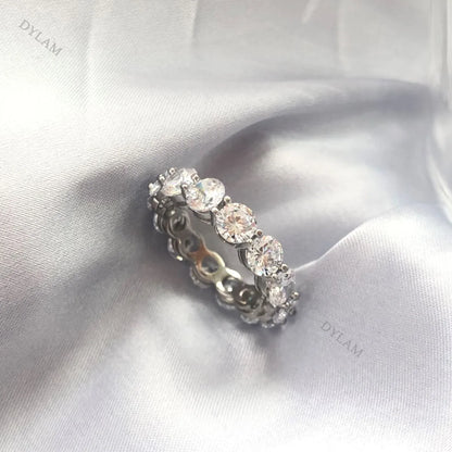 Classic Design Jewelry Women Rhodium Plated 925 Sterling Silver Eternity Band 5A Cubic Zirconia Wedding Promise Ring