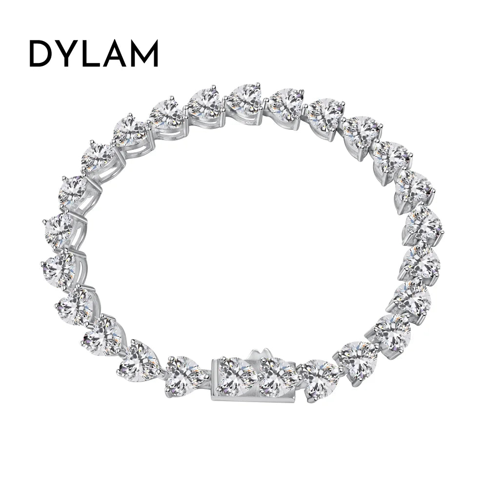 Classic Iced Out Heart Shape Tennis Bracelet Sterling Silver Cz Cubic Zirconia Bracelet 925 Silver Bracelets For Women