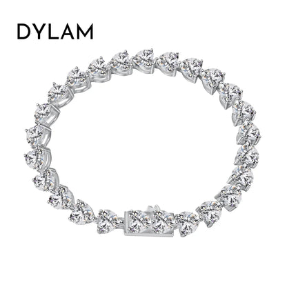 Classic Iced Out Heart Shape Tennis Bracelet Sterling Silver Cz Cubic Zirconia Bracelet 925 Silver Bracelets For Women
