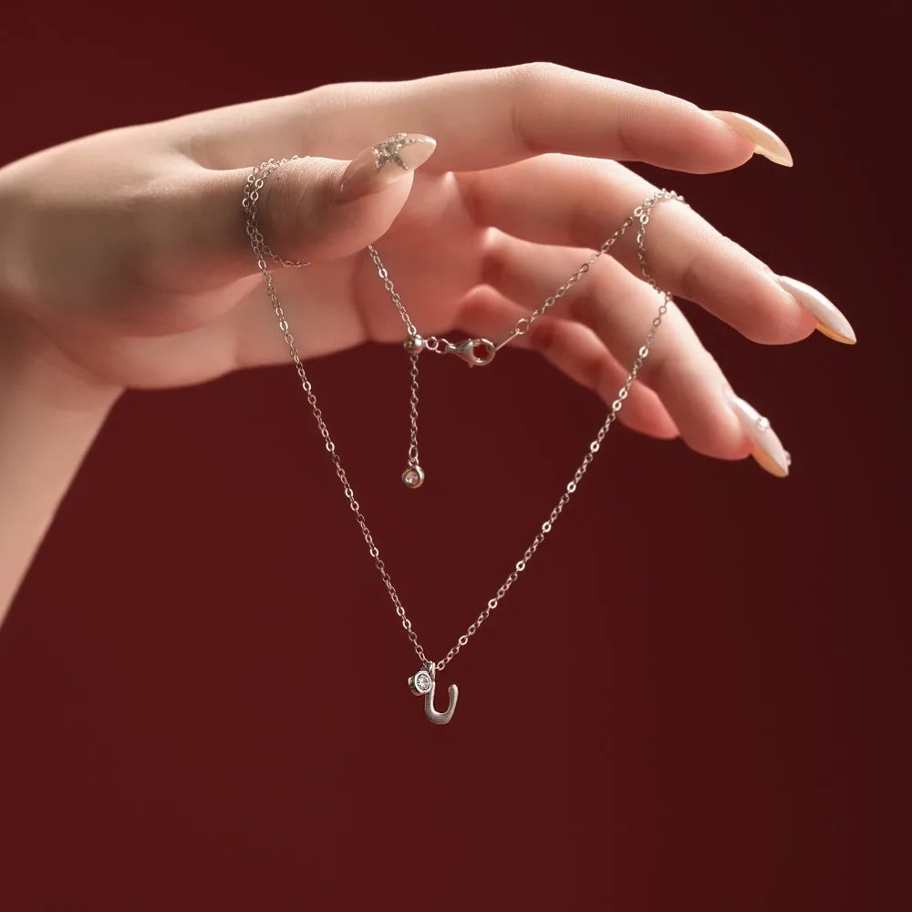 925 Sterling Silver U Initial CZ Necklace product image 2
