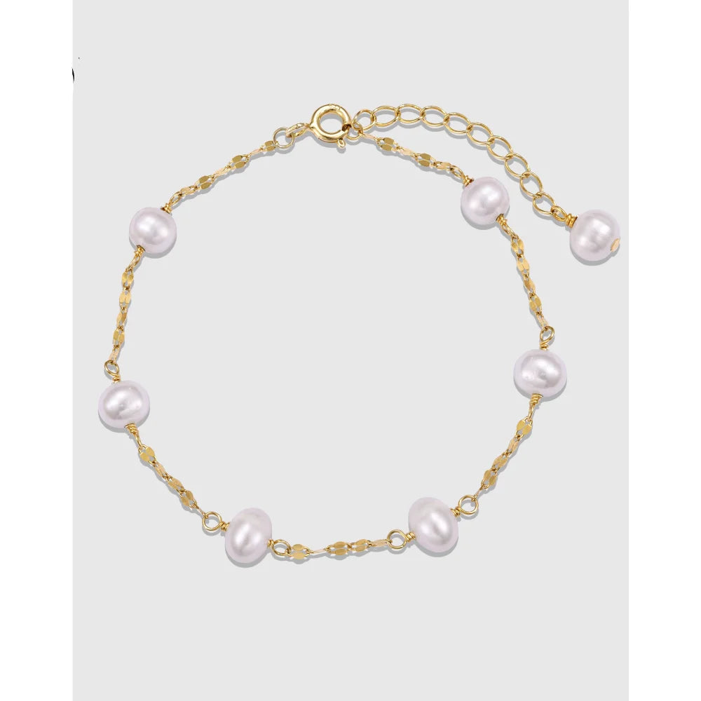Fine Jewelry  Freshwater Pearl Bracelet 925 Sterling Silver Small Bead Chain 18K Gold Plated Bracelets for Women Luxury