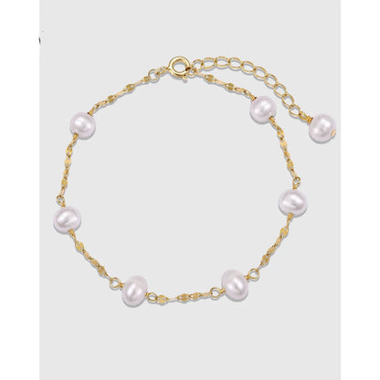 Fine Jewelry  Freshwater Pearl Bracelet 925 Sterling Silver Small Bead Chain 18K Gold Plated Bracelets for Women Luxury