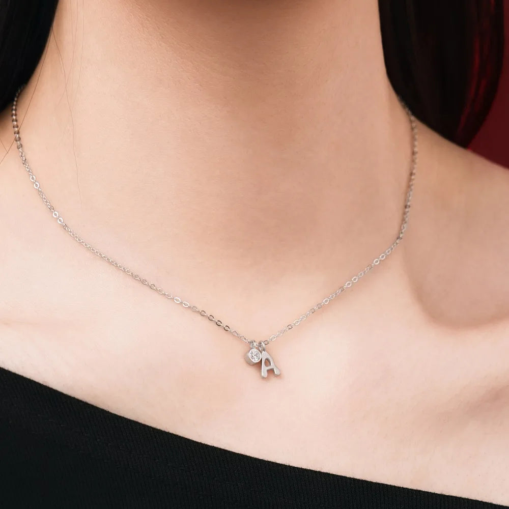 925 Sterling Silver A Initial 5A CZ Necklace product image 4