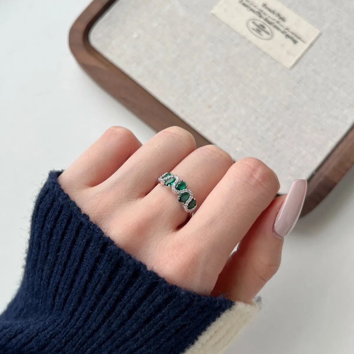 925 Silver Emerald CZ Bridal Wedding Ring DY120979 product image 4
