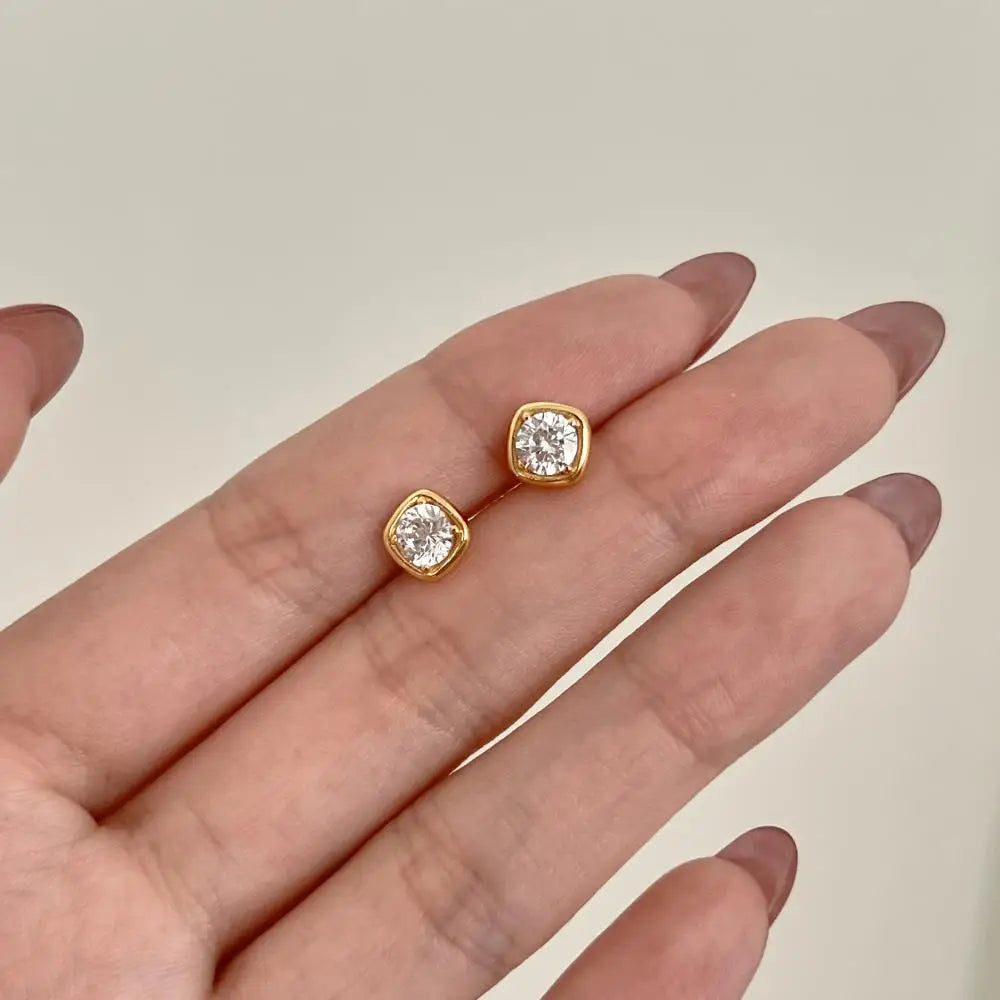 KAKODIY Luxury Gold Plated Earrings 925 Sterling Silver Fine Jewelry Square Stud Earrings - product image 5