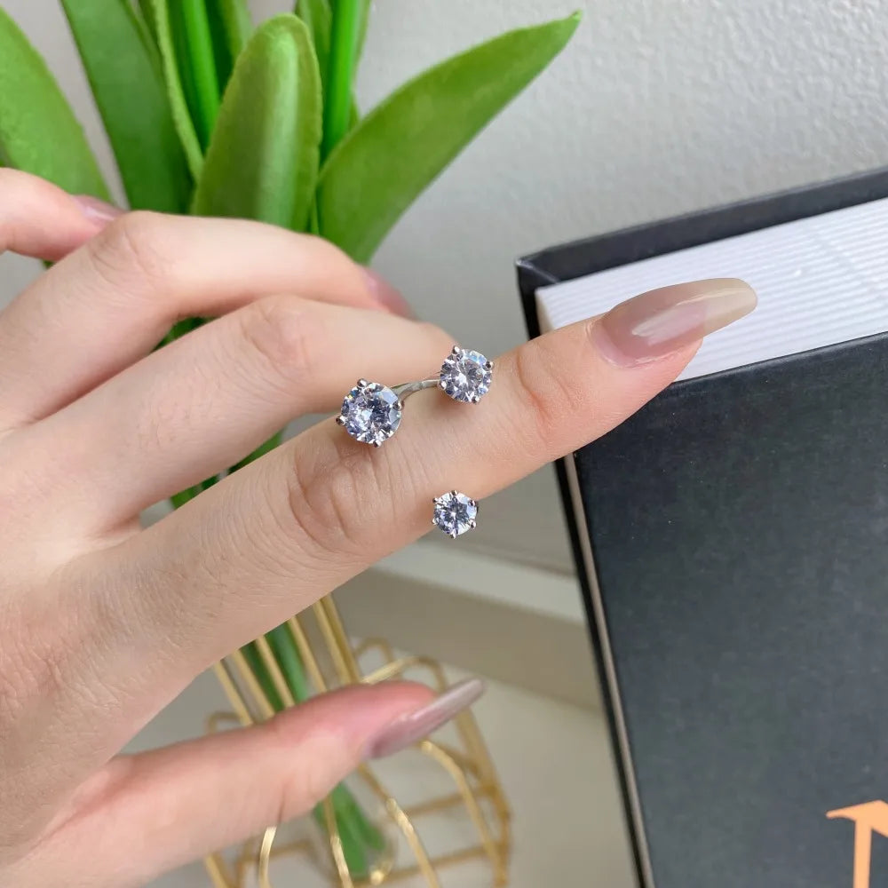 New Arrival Minimalist Design Rhodium Plated 925 Sterling Silver Adjustable 5A Zirconia Women Wedding Promise Rings