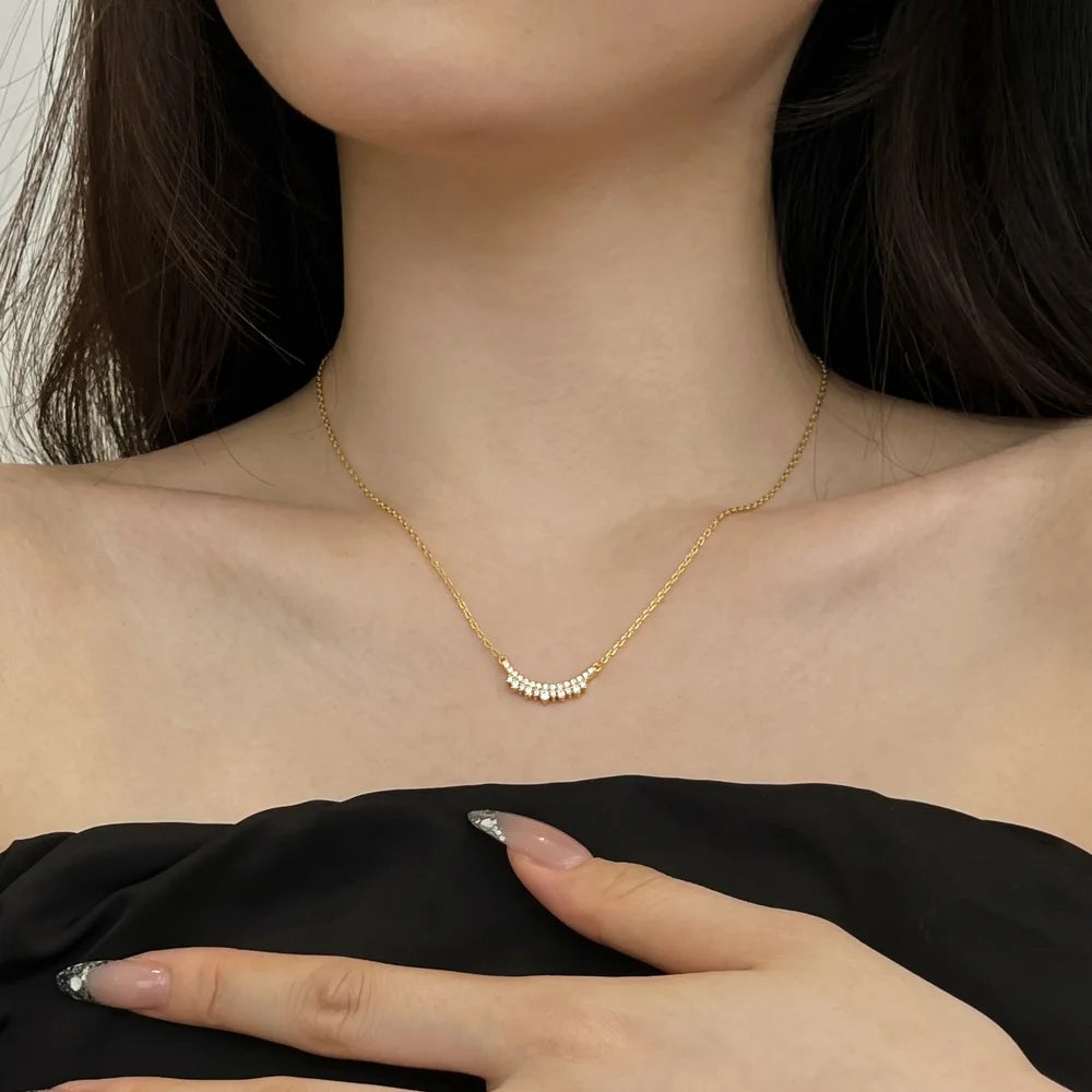 Wholesale Dainty S925 Sterling Silver Jewelry Crown Cz Cubic Zirconia Pendant Necklace 18K Gold Plated Necklaces for Women