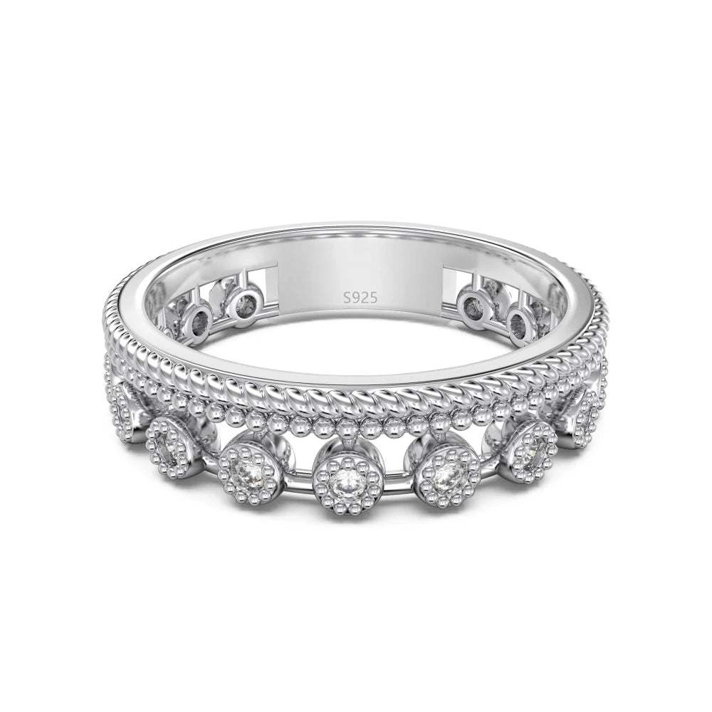 Specially Design Fine Fashion Women Jewelry Sterling Silver Eternity Band Double Layer 5A CZ Zirconia Daily Dress up Ring