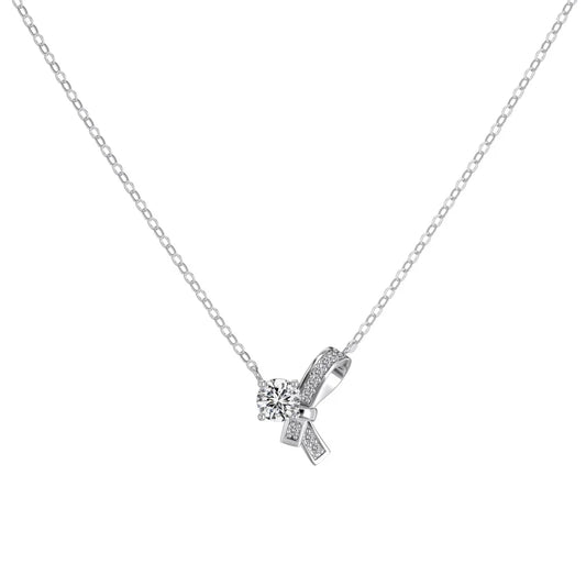 925 Silver Bow 5A CZ Pendant Necklace DY191659 by KAKODIY