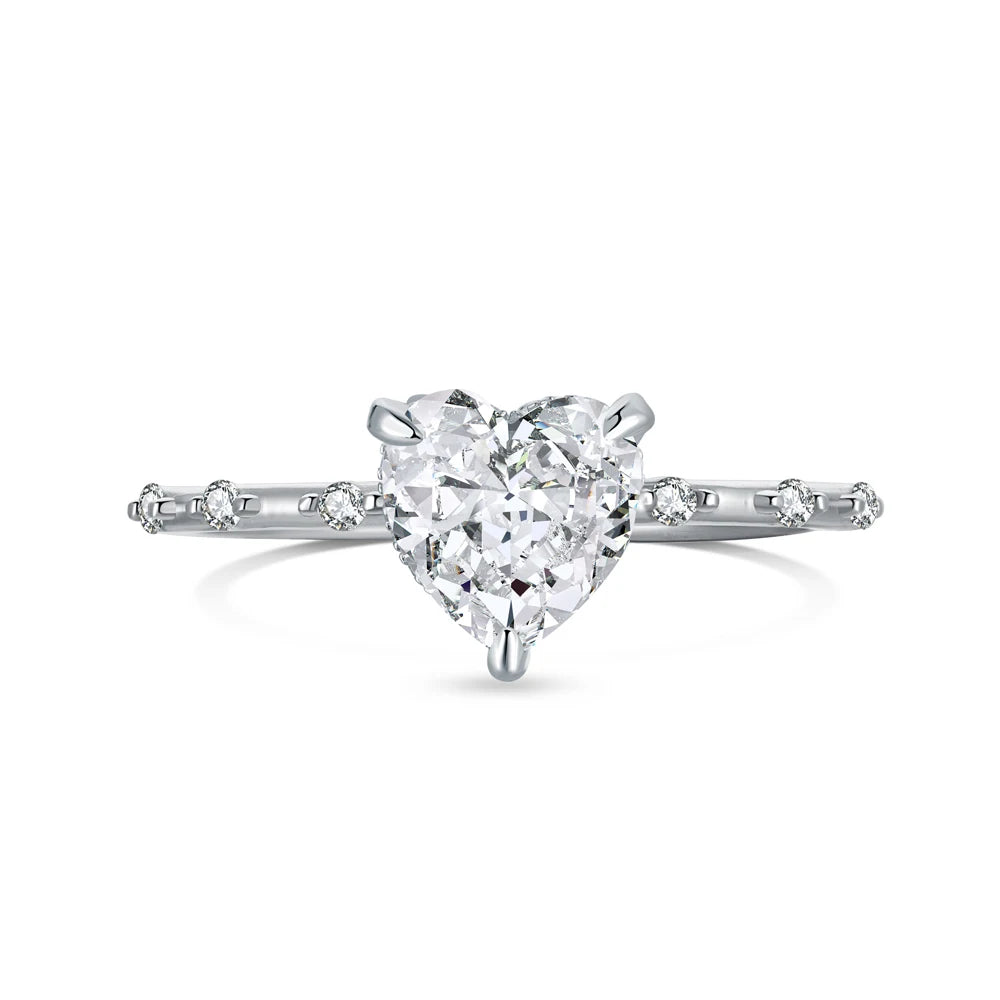 S925 Silver Hypoallergenic Rhodium Plated 8A Crushed Iced Out Cut Cubic Zirconia Heart Wedding Ring