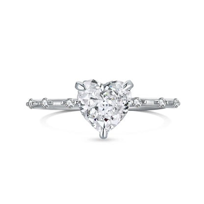 S925 Silver Hypoallergenic Rhodium Plated 8A Crushed Iced Out Cut Cubic Zirconia Heart Wedding Ring