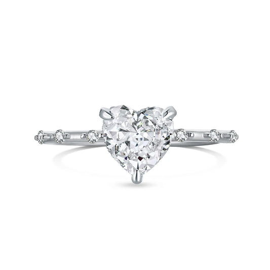 S925 Silver Hypoallergenic Rhodium Plated 8A Crushed Iced Out Cut Cubic Zirconia Heart Wedding Ring