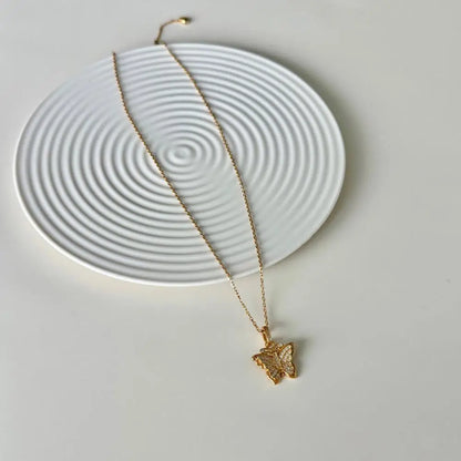 22K Gold Plated  Cz Cubic Zirconia Butterfly Pendant Necklaces Jewelry Women