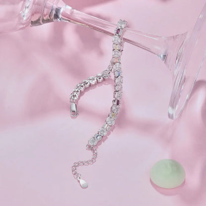 Square Shape Colorful S925 Sterling Silver Bracelet Jewelry Set Cubic Zirconia Pink Stone  Tennis Bracelets Women