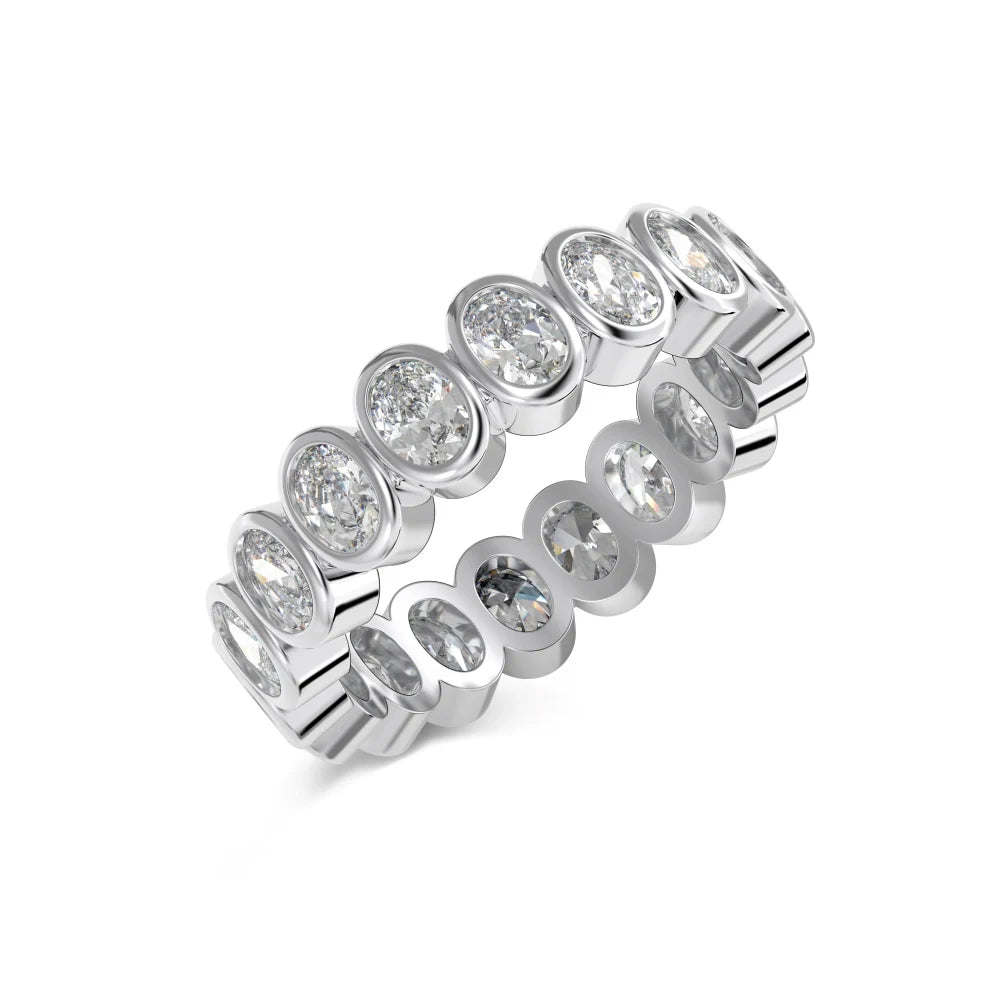 Classic Fine Jewelry S925 Silver Rhodium Plated Eternity Wedding Band Oval Shape 5A Cubic Zirconia Baguette Promise Rings