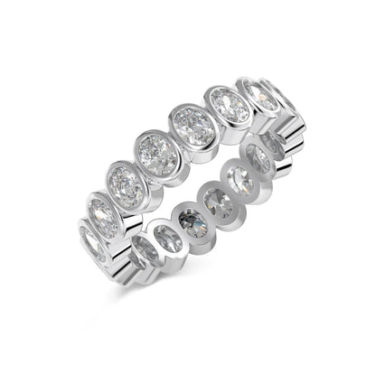 Classic Fine Jewelry S925 Silver Rhodium Plated Eternity Wedding Band Oval Shape 5A Cubic Zirconia Baguette Promise Rings