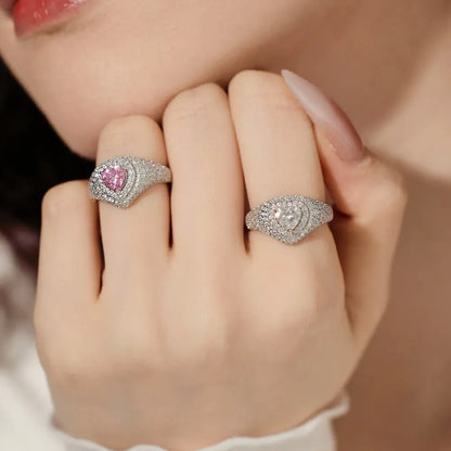 Delicate Christmas Festival Xmas Gifts 925 Sterling Silver Chunky Heart Shape Stone 5A Zirconia Promise Jewelry Rings