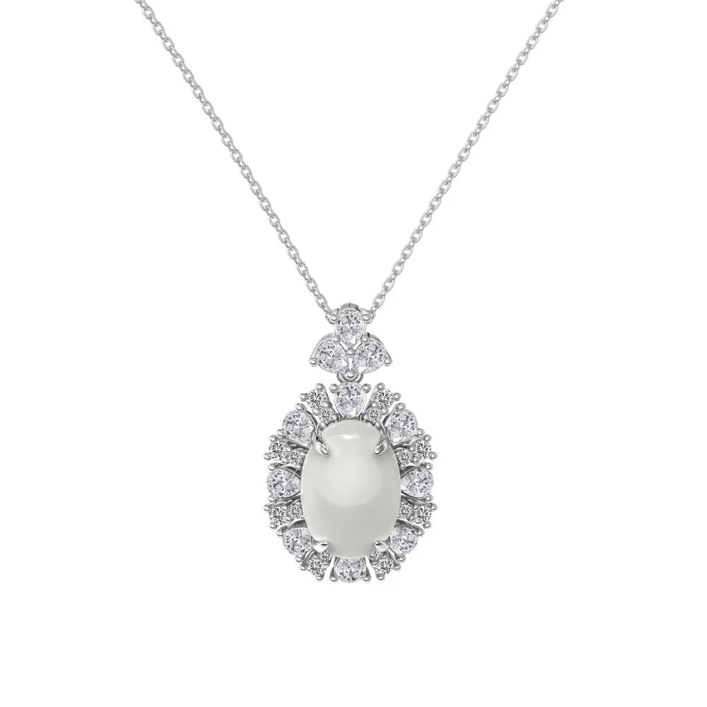 Top High Fine Jewelry Supplier 925 Sterling Silver 5A Cubic Zirconia White Chalcedony Pendant Necklace for Women Dress up