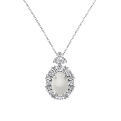 Top High Fine Jewelry Supplier 925 Sterling Silver 5A Cubic Zirconia White Chalcedony Pendant Necklace for Women Dress up