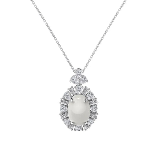 Top High Fine Jewelry Supplier 925 Sterling Silver 5A Cubic Zirconia White Chalcedony Pendant Necklace for Women Dress up