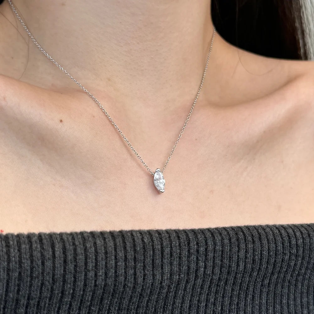 Simplicity Design Elegance Style Jewelry S925 Silver Chain Solitaire Marquise Oval Shape 5A Zirconia Pendant Necklace