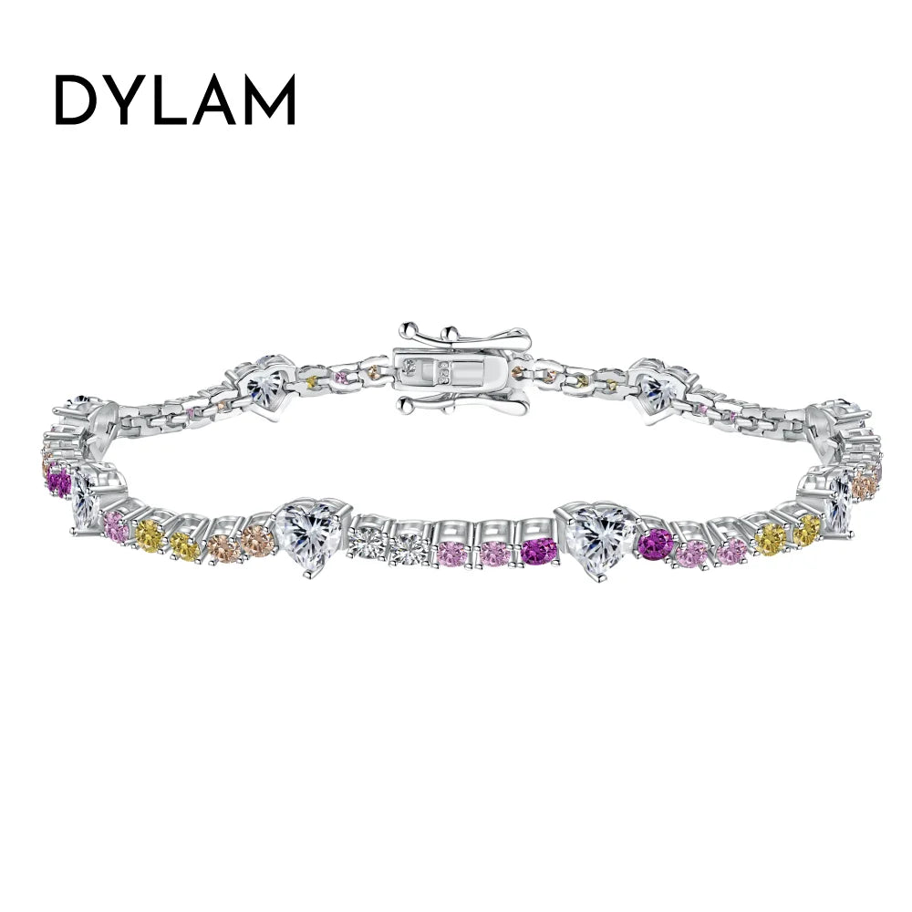 Korean Trendy Multi Color S925 Silver Pink  Bracelet Bling Cz Cubic Zircon Pear Shape Bracelets for Women Jewelry