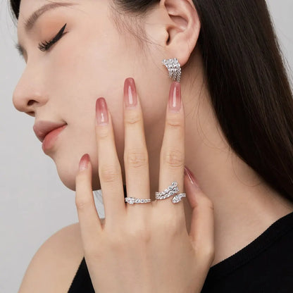 Minimalist Design S925 Silver Rhodium Plated Double Layer Snake Row 5A Zirconia Wedding Engagement Promise Bridal Ring