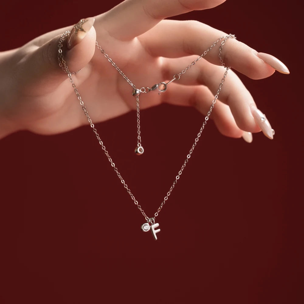 925 Sterling Silver F Initial 5A CZ Necklace product image 2