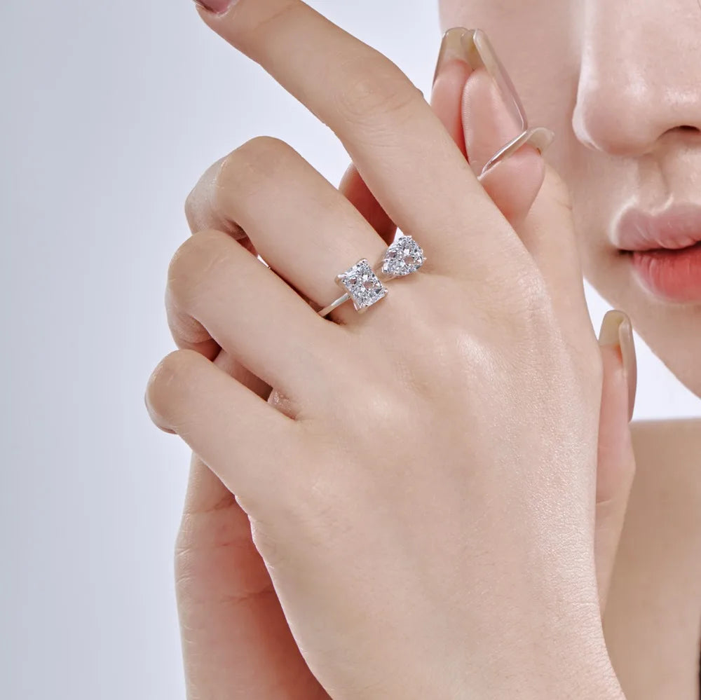 Eternity Rhodium Plated S925 Silver 2 Stone Engagement 1.5ct Pear Shape Zircon Open Adjustable Wedding Anniversary Ring
