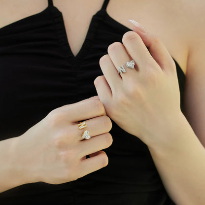 Sterling Silver 5A CZ Stackable Initial Rings Heart Capital N Letter Initial Rings for Women Teens Girls Letter Rings