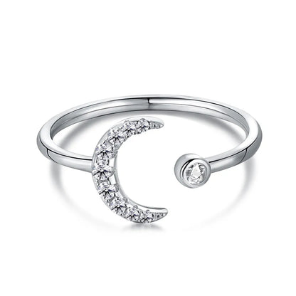 Jewelry Acoessories Luxury Delicate Trendy 5A CZ Stone Open Adjustable S925 Sterling Silver Women Moon Rings