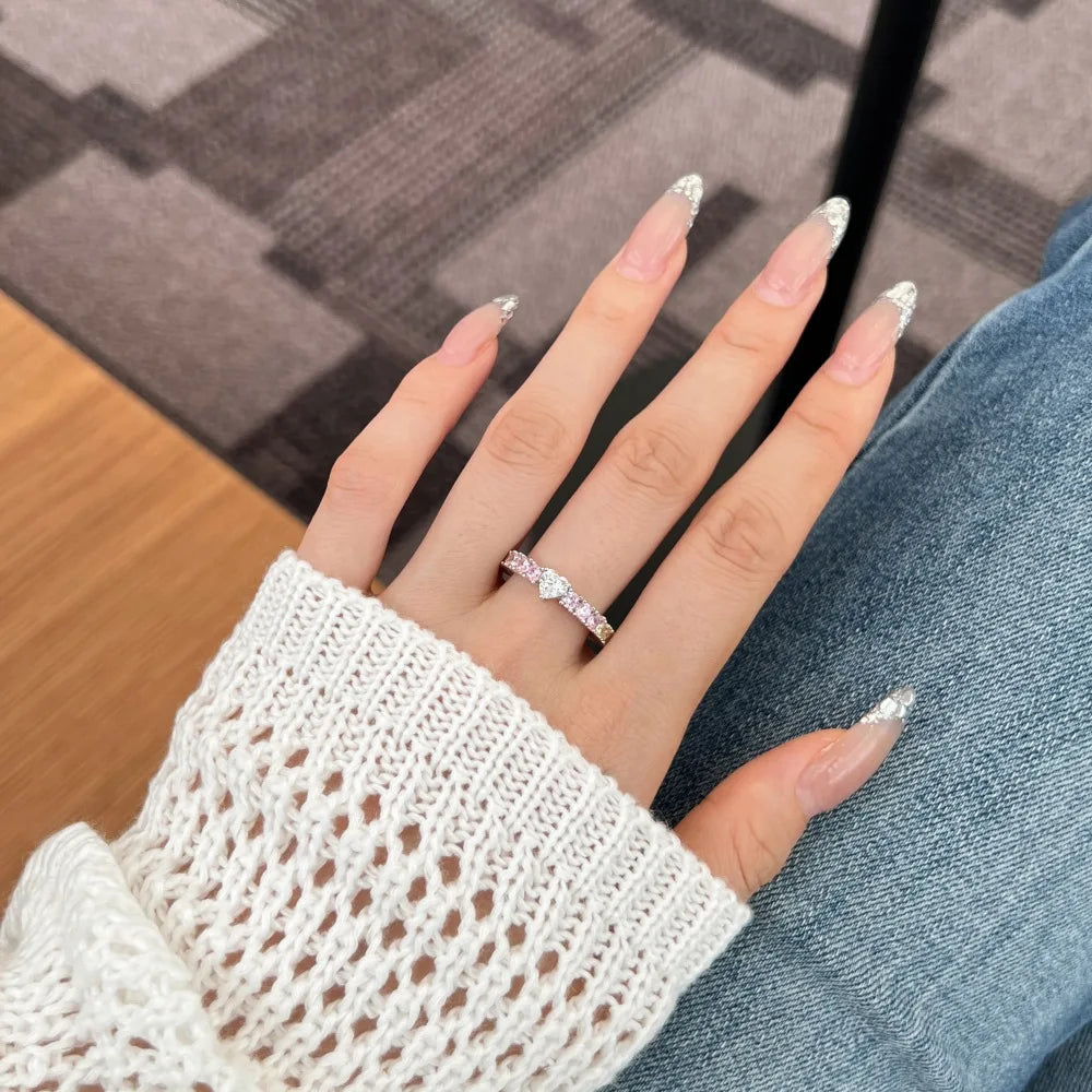 Jewelry Supplier OEM ODM Customized S925 Silver Eternity Band Baguette 5A Cubic Zirconia Heart Main Stone Promise Rings