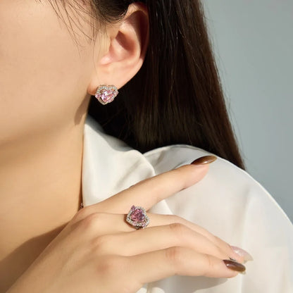 KAKODIY Shiny 925 Sterling Silver Birthstone Stud Earrings Women Heart Monolithic Pink 5A Cubic Zirconia Stud Earrings Fine Gift - product image 2