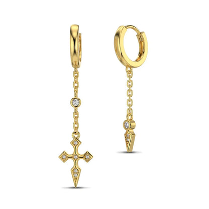 Personalized Statement Design S925 Silver Dissymmetry 5A Zirconia Religious Tassel Cross Pendant Hoop Jewelry Earrings