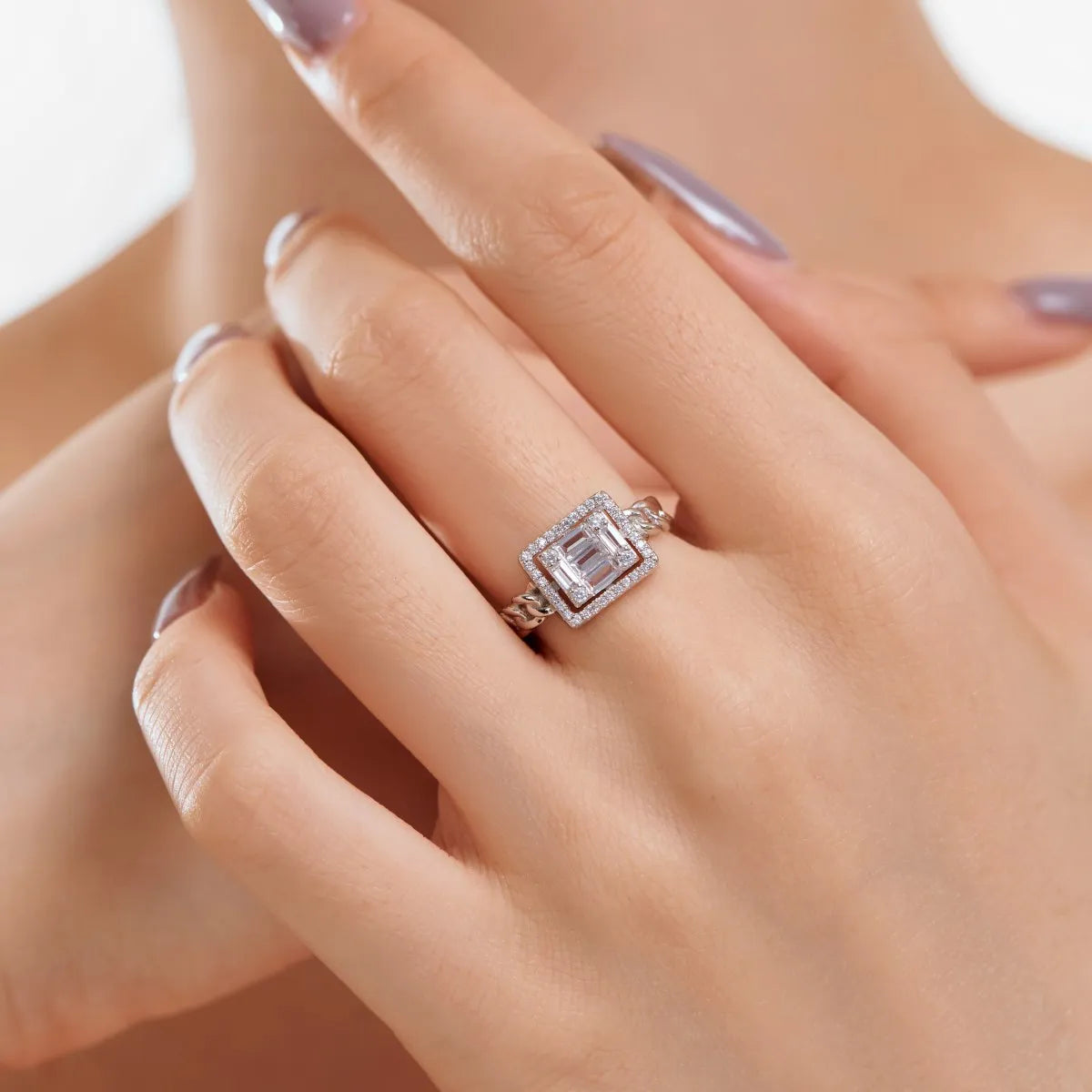 925 Sterling Silver Geometric CZ Engagement Ring product image 2