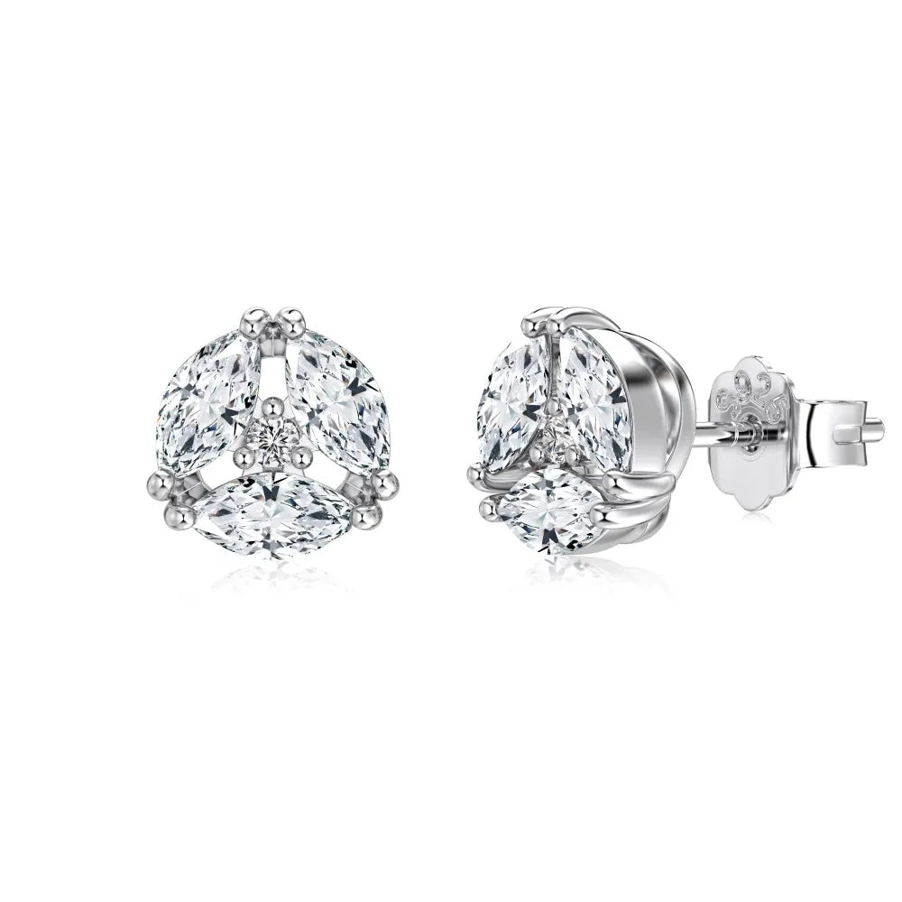 KAKODIY Unique Design 925 Sterling Silver Plated Rhodium Shiny 5A Cubic Zirconia Flower Shaped Stud Earrings Women's Jewelry