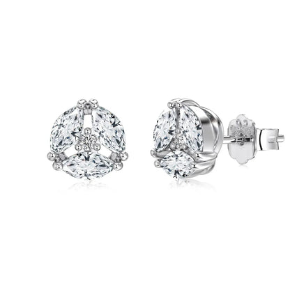 KAKODIY Unique Design 925 Sterling Silver Plated Rhodium Shiny 5A Cubic Zirconia Flower Shaped Stud Earrings Women's Jewelry