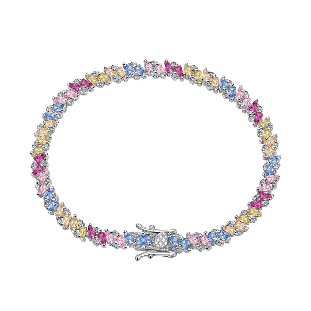Eternity Band Colorful S925 Sterling Silver Bracelet Jewelry Set Cubic Zirconia Pink Stone  Tennis Bracelets Women